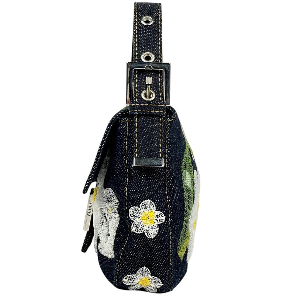 Fendi Navy Bucket Mamma Bag Flower Denim Blue Shoulder Lace